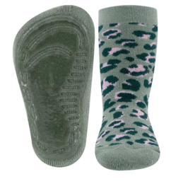 Ewers SOFTSTEP anti slip sokken licht olijfgroen met luipaard print - maat 19/20