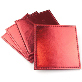 Metallic onderzetter rood -set van 4 stuks