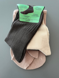 Diabetes sokken EXTRA WIJD, 3 paar, non elastic boorden en handgenaaide teennaad, mt 37 - 42, donkerbruin, creme en camel