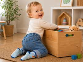 Antislip kindersokken blauw vliegtuig maat 20-22