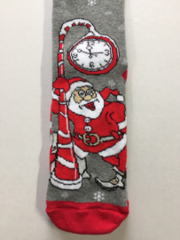 Oud en Nieuw sokken Santa  met klok en lurex maat 39 - 42