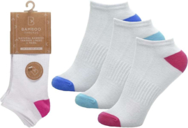 Bamboe Sneaker sokken - set van 6 paar - wit met kleurtjes - maat 37 / 42
