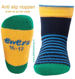 Ewers anti slip sokken Krabbelfix blauw / groen / geel maat 16-17