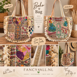 Bohemian Ibiza tas multicolor met borduurwerk en franjes