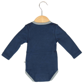 Ducky Beau romper - Blauw met grijs lange mouw  - maat 80