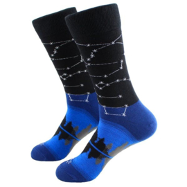 Blauw / zwarte sokken met UFO sterrenbeeld afbeelding maat 39 - 45