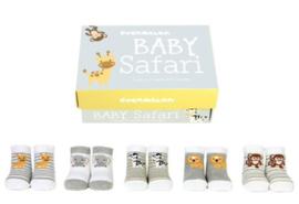 Cadeaudoosje met 5 paar babysokjes - Baby Safari