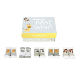 Cadeaudoosje met 5 paar babysokjes - Baby Safari