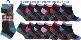 Sneaker sokken Pro Hike - set van 6 paar - zwart met gekleurde details - maat 37 / 42