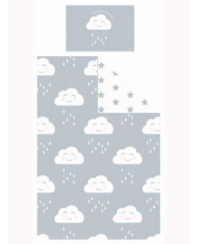 Lachende wolken en regendruppels - eenpersoons dekbedovertrek met 1 kussensloop