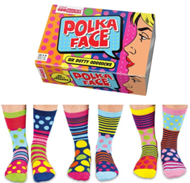 united Oddsocks - Mismatched sokken - Cadeaudoos met 6 vrolijke sokken Polka Face  - maat  37 tot 42