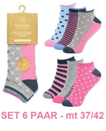 Bamboe Sneaker sokken - set van 6 paar - pastel kleuren - maat 37 / 42