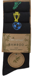 Bamboe sokken 3 paar met geborduurd embleem - voetbalschoen - bokaal - voetbal  mt 39 - 45