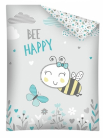 Bij dekbedovertrek set in ledikant maat Bee Happy grijs/mint
