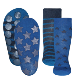 Anti slip zomer sokken set van 2 paar blauw maat 18-19