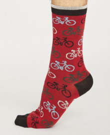 Bamboe heren sokken - fiets - bordeaux rood -  maat 41 t/m 45
