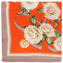 Sjaal - Oranje- Bloemenmotief