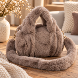 Saison Nandi fluffy handtas – bruin, taupe & crème
