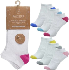Bamboe Sneaker sokken - set van 6 paar - wit met kleurtjes - maat 37 / 42
