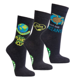 Milieu bewuste sokken - set van 3 paar - save the planet / ocean / recycling - maat 42-47