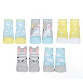 Cadeaudoosje met 5 paar konijntjes babysokjes - Hoppy Days
