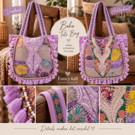 Bohemian Ibiza tas lila met borduurwerk en franjes