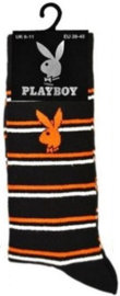 Playboy heren sokken zwart met oranje en witte strepen in maat 39 - 45