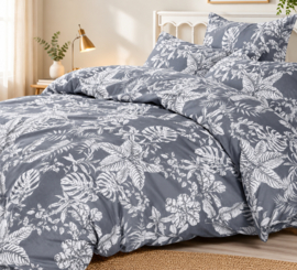 Loves Home dekbedovertrek – botanisch grijs-wit – eenpersoons