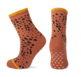 3107 Anti slip huissokken Yellow Moon - caramel dierenprint - maat 35/38