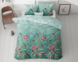Nieuwe collectie dekbedovertrek - Flowers & Birds turqoise - eenpersoons met 1 kussensloop