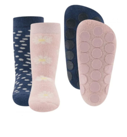 Anti slip sokken set van 2 paar rose/blauw maat 18-19