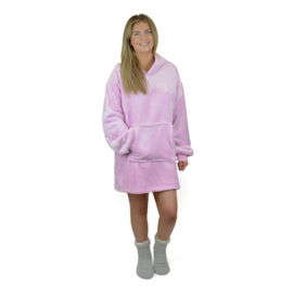 Dames Onesize Hoodie - fleece deken met mouwen - roze