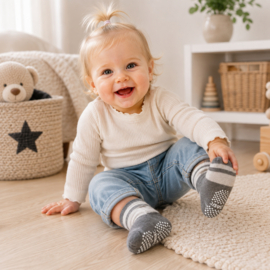 Antislip kindersokken grijs wit BASIC maat 18-23