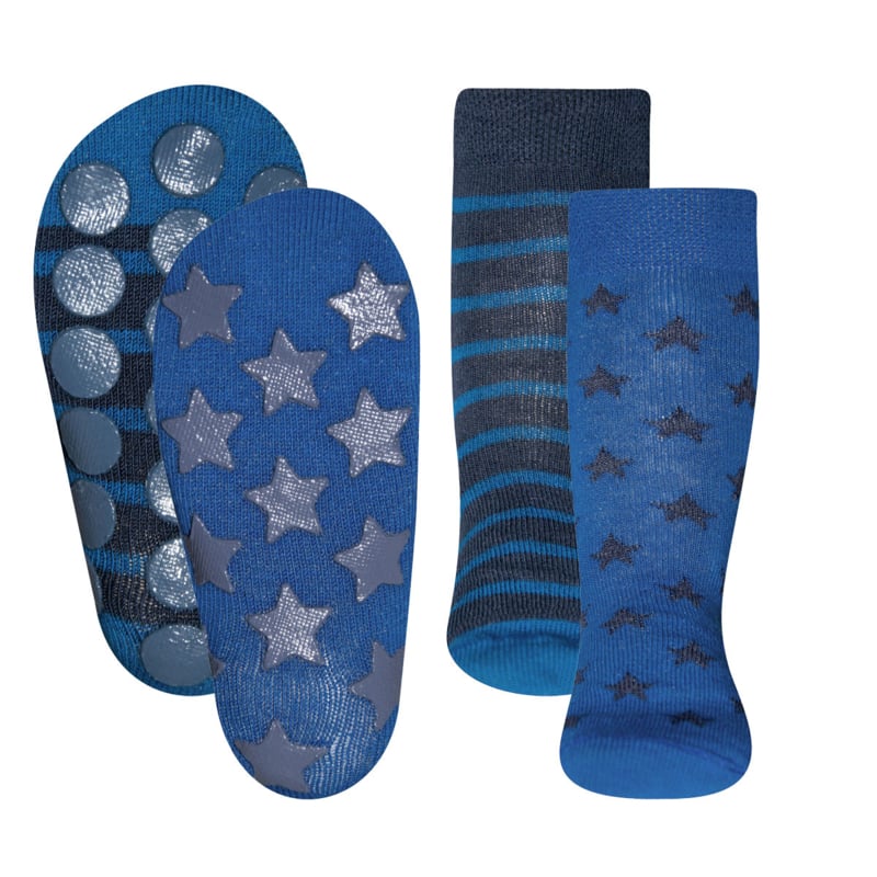 Anti slip sokken set van 2 paar blauw maat 18-19