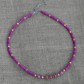 Korte Kralen ketting choker rocailles fuchsia roze