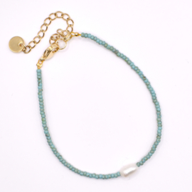 Miyuki kralen Armband Turquoise dames met parel & stalen sluiting