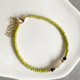 Dames Kralen Armband Limegroen met zoetwaterparel