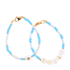 Setje Meisjes Kralen Armbanden  Blauw Met Naam