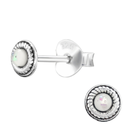 925 Sterling zilveren oorknopjes Bali Boho met half edelsteen white opal