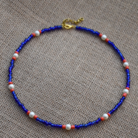 Kobalt blauwe korte ketting (Choker) kralen rocailles