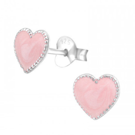 Hartjes Oorbellen 925 zilver Pink Shimmer