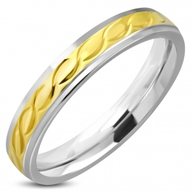 Rvs ringen vrouw zilver met gouden band - Maat 18