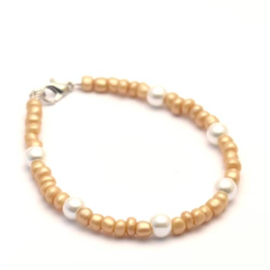 Kralen armband dames amber beige met glas parels