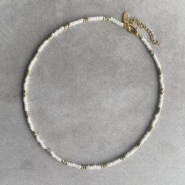 Witte Kralen Ketting Rocailles Rvs Goud