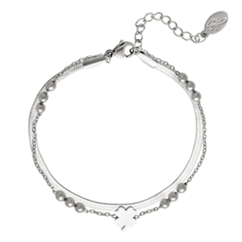 Multi Chain Bracelet stainless steel zilver klavertje vier