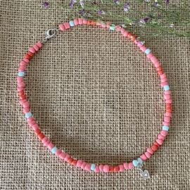 Kinderketting kralen roze rood met hartje Celin