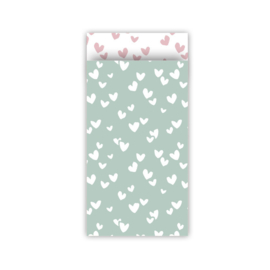 Cadeau zakjes Pastel mintgroen met witte hartjes 7x13 (5 stuks)