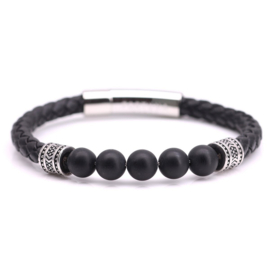 Fortuna Beads zwarte leren armband Onyx Italia Bologna