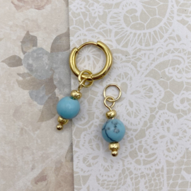 Losse bedels voor Oorringen Staal goud met turquoise kralen
