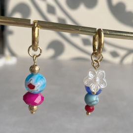 Rvs Bedels  zilver voor Oorbellen met Parelmoer bloemetjes